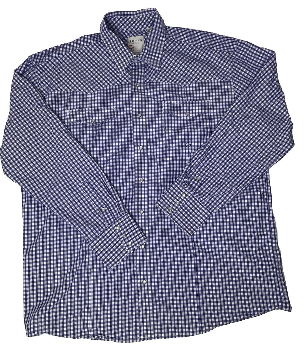 Roper Men’s 2XL Purple White Gingham Plaid Western Pearl Snap Shirt